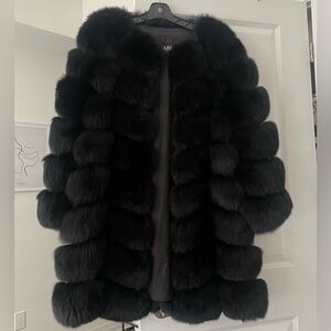 Aria Moda black fox fur coat with square panels (“Gloria”)
